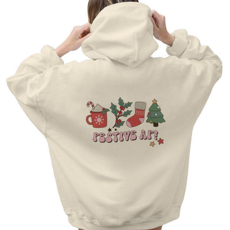 Retro Christmas Christmas Coffee Festive Af Aesthetic Words Graphic Back Print Hoodie Gift For Teen Girls
