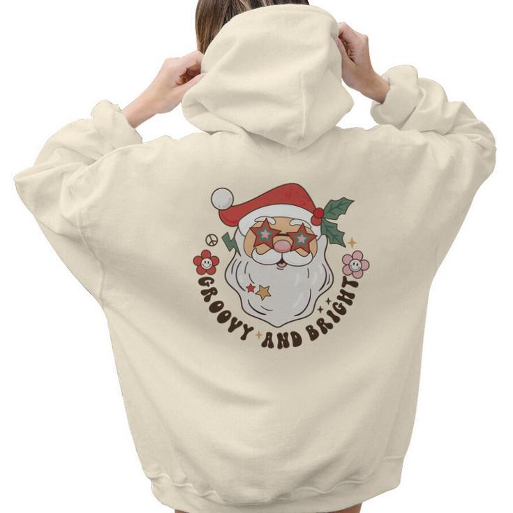 Retro Christmas Groovy And Bright Santa Aesthetic Words Graphic Back Print Hoodie Gift For Teen Girls