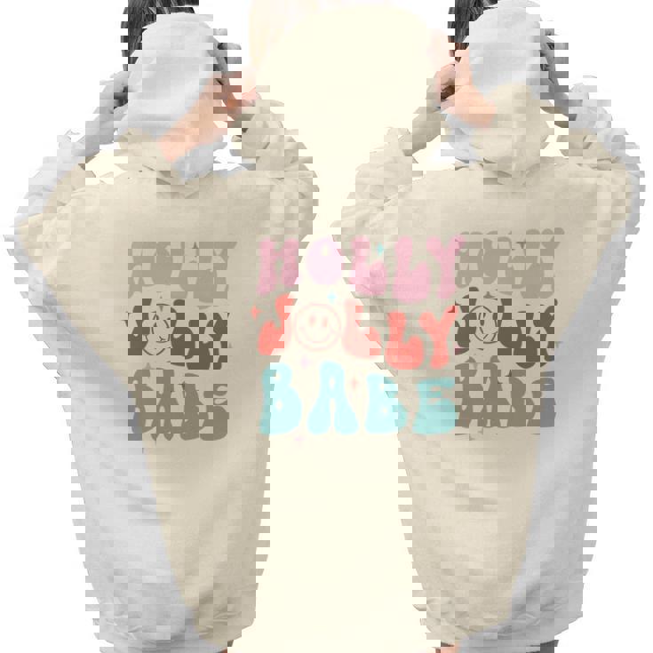 Retro Christmas Holly Jolly Babe V2 Aesthetic Words Graphic Back Print Hoodie Gift For Teen Girls