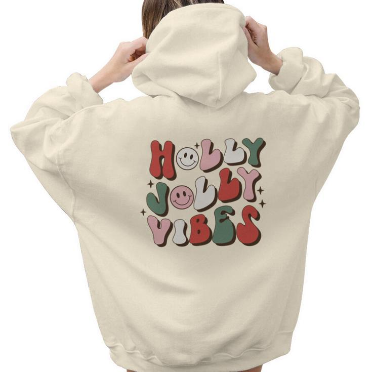 Retro Christmas Holly Jolly Vibes Aesthetic Words Graphic Back Print Hoodie Gift For Teen Girls