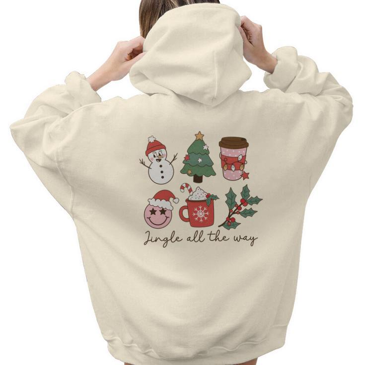 Retro Christmas Jingle All The Way Aesthetic Words Graphic Back Print Hoodie Gift For Teen Girls