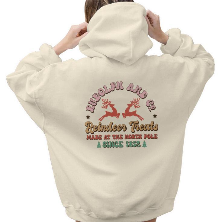 Retro Christmas Rudolph And Co Reindeer Treats Aesthetic Words Graphic Back Print Hoodie Gift For Teen Girls