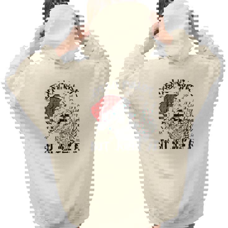 Retro Christmas Skeleton Christmas Dead Inside Aesthetic Words Graphic Back Print Hoodie Gift For Teen Girls