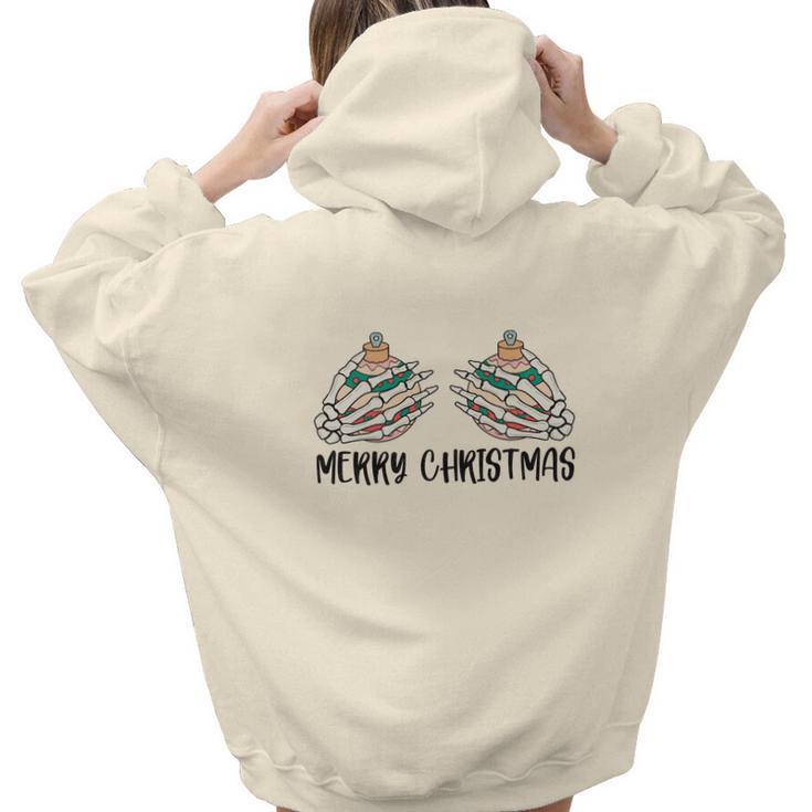 Retro Christmas Skeleton Hand Merry Christmas V2 Aesthetic Words Graphic Back Print Hoodie Gift For Teen Girls