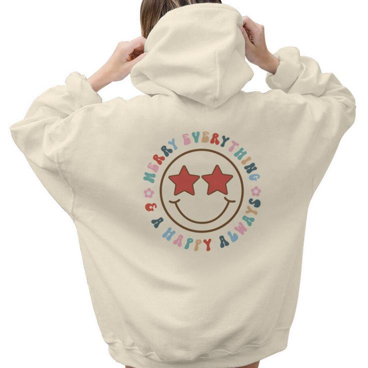 Retro Christmas Smiley Face Merry Everything Aesthetic Words Graphic Back Print Hoodie Gift For Teen Girls
