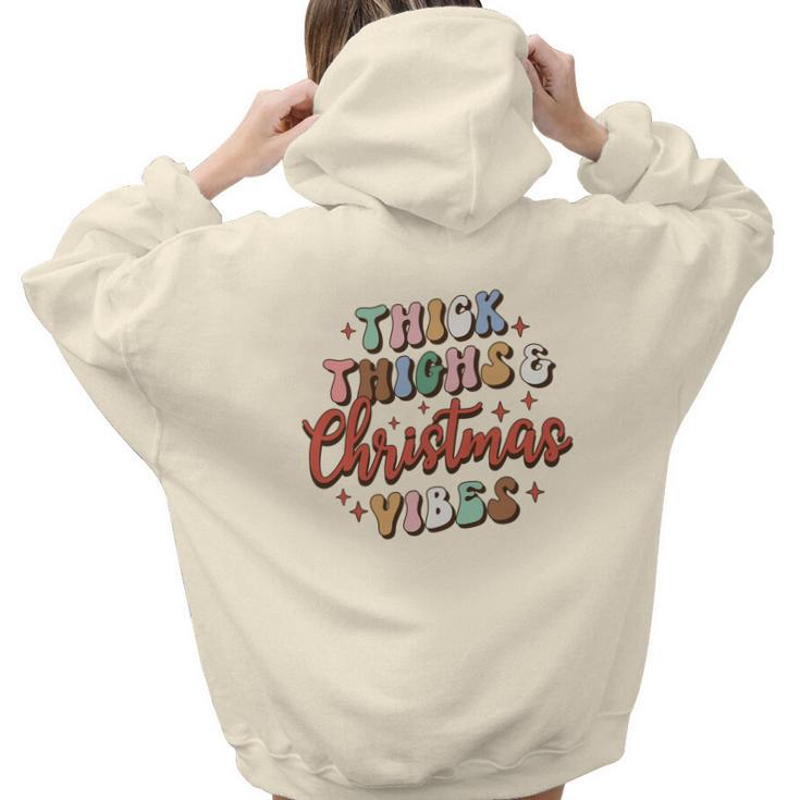 Retro Christmas Thick Thighs And Holiday Vibes Aesthetic Words Graphic Back Print Hoodie Gift For Teen Girls
