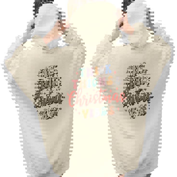 Retro Christmas Thick Thighs And Holiday Vibes Aesthetic Words Graphic Back Print Hoodie Gift For Teen Girls