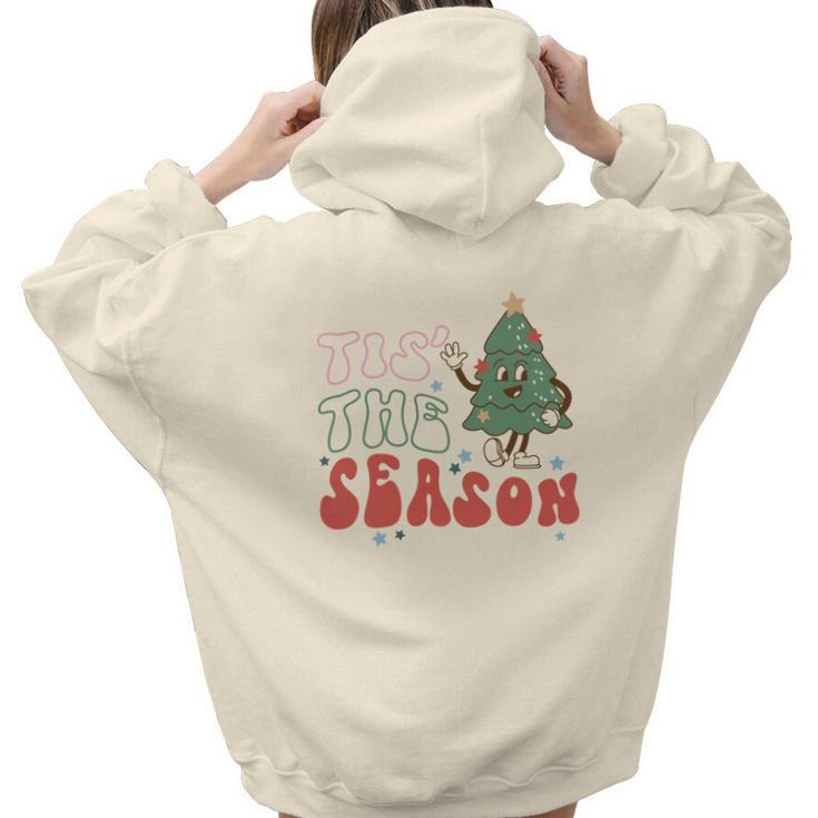 Retro Christmas Tis The Season Vintage Christmas Tree Aesthetic Words Graphic Back Print Hoodie Gift For Teen Girls