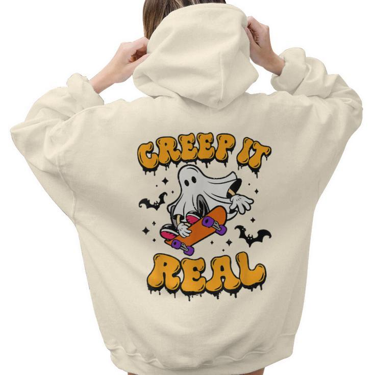 Retro Creep It Real Halloween Ghost Funny Spooky Season  Aesthetic Words Graphic Back Print Hoodie Gift For Teen Girls