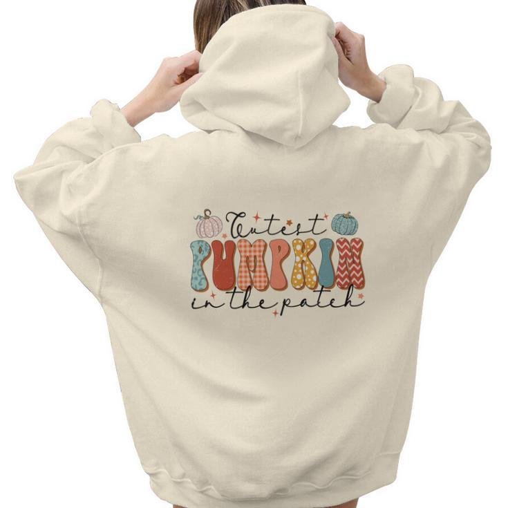 Retro Fall Cutest Pumpkin In The Patch Thanksgiving Autumn Gift Aesthetic Words Graphic Back Print Hoodie Gift For Teen Girls