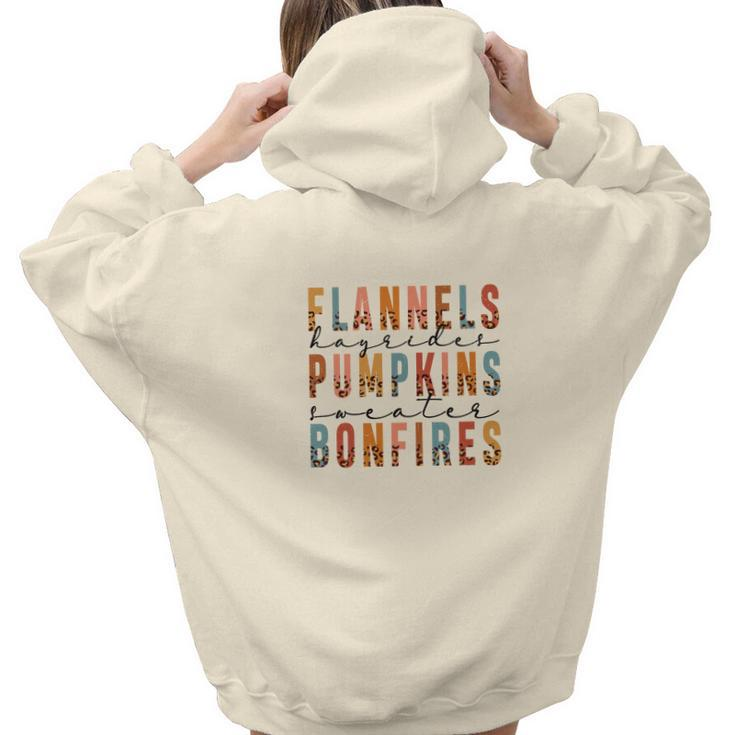 Retro Fall Flannels Hayrides Pumpkins Sweaters Bonfires Aesthetic Words Graphic Back Print Hoodie Gift For Teen Girls