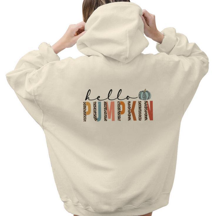 Retro Fall Hello Pumpkin Thanksgiving Autumn Aesthetic Words Graphic Back Print Hoodie Gift For Teen Girls