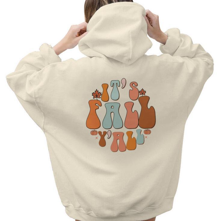 Retro Groovy Its Fall Yall Funny Aesthetic Words Graphic Back Print Hoodie Gift For Teen Girls