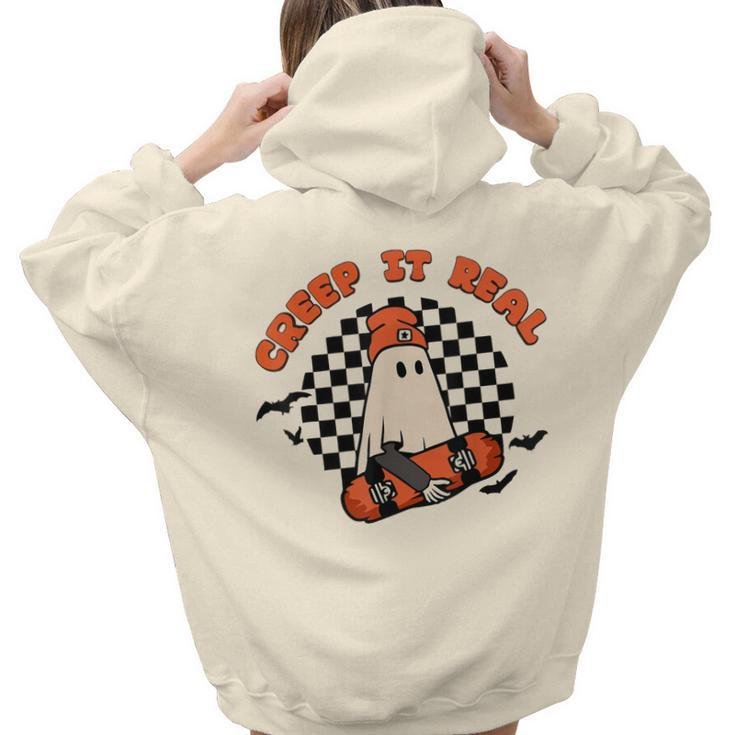 Retro Halloween Creep It Real Vintage Ghost Halloween  V2 Aesthetic Words Graphic Back Print Hoodie Gift For Teen Girls