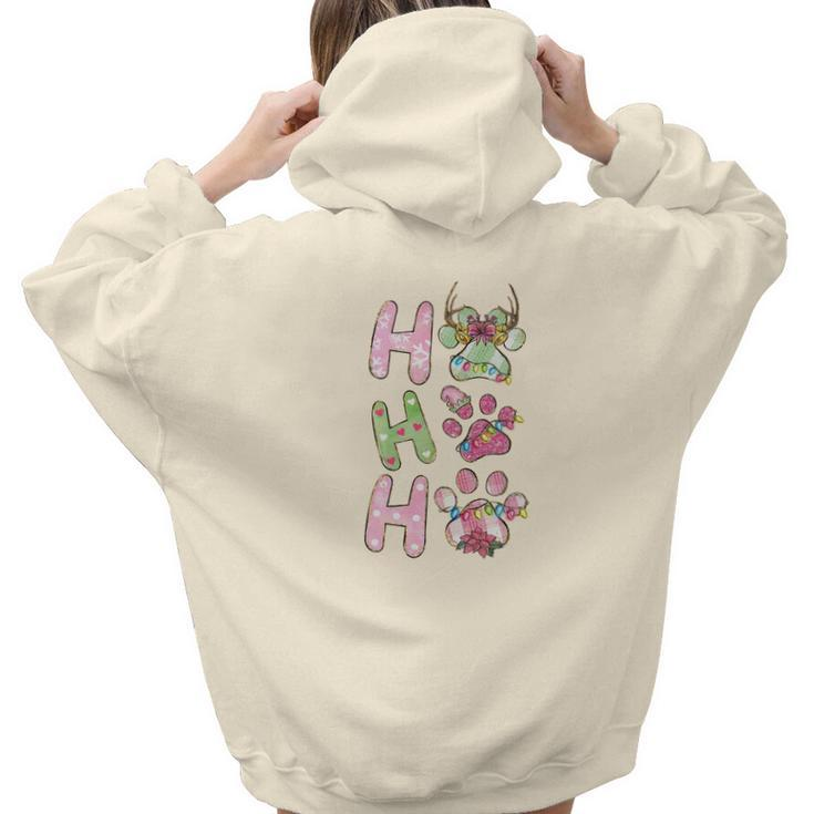 Retro Ho Ho Ho Paws Christmas Pet Lovers Christmas Aesthetic Words Graphic Back Print Hoodie Gift For Teen Girls