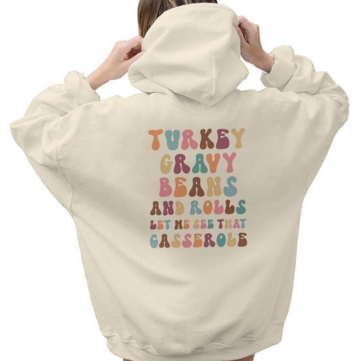 Retro Thanks Givingturkey Gravy Beans Aesthetic Words Graphic Back Print Hoodie Gift For Teen Girls