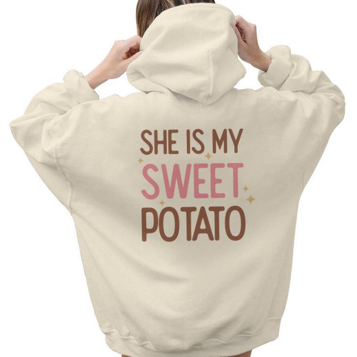 Retro Thanksgiving She Is My Sweet Potato Aesthetic Words Graphic Back Print Hoodie Gift For Teen Girls