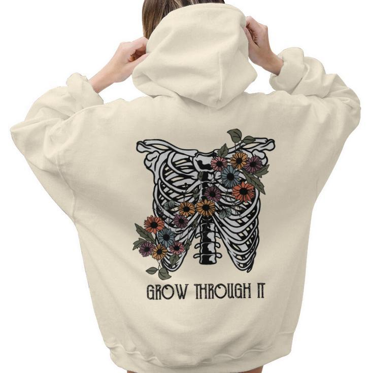 Skeleton And Plants Grow Through It Design Aesthetic Words Graphic Back Print Hoodie Gift For Teen Girls