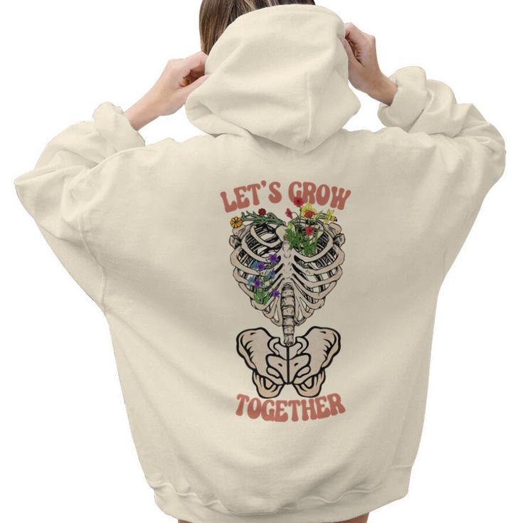 Skeleton And Plants Lets Grow Together Aesthetic Words Graphic Back Print Hoodie Gift For Teen Girls