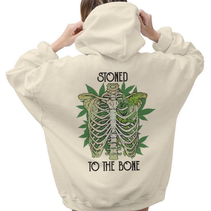 Skeleton And Plants Stoned To The Bone Aesthetic Words Graphic Back Print Hoodie Gift For Teen Girls