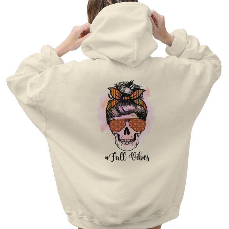 Skull Messy Bun Fall Vibes Aesthetic Words Graphic Back Print Hoodie Gift For Teen Girls