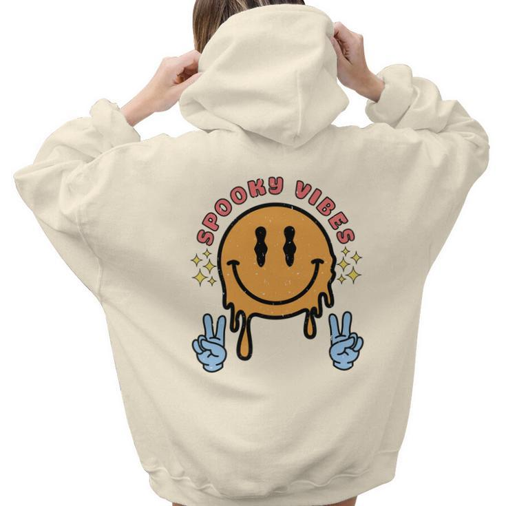 Spooky Vibes Smiley Face Fall Season Aesthetic Words Graphic Back Print Hoodie Gift For Teen Girls