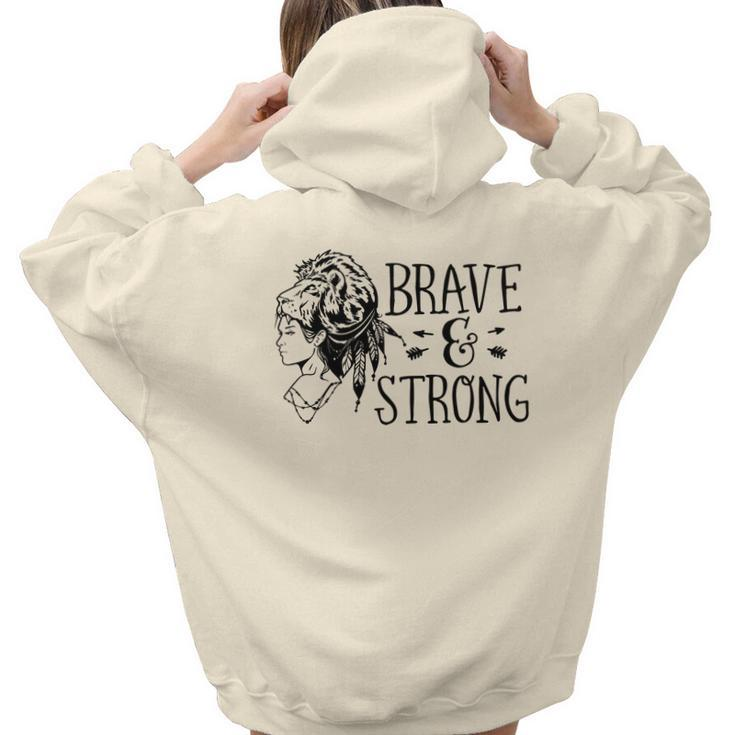 Strong Woman Brave And Strong Black Design Aesthetic Words Graphic Back Print Hoodie Gift For Teen Girls