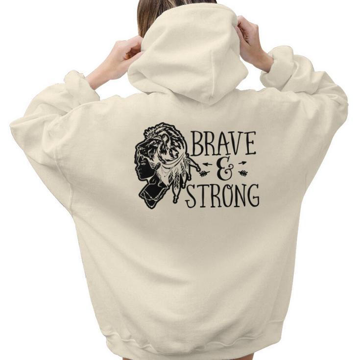 Strong Woman Brave And Strong Design For Dark Colors Aesthetic Words Graphic Back Print Hoodie Gift For Teen Girls