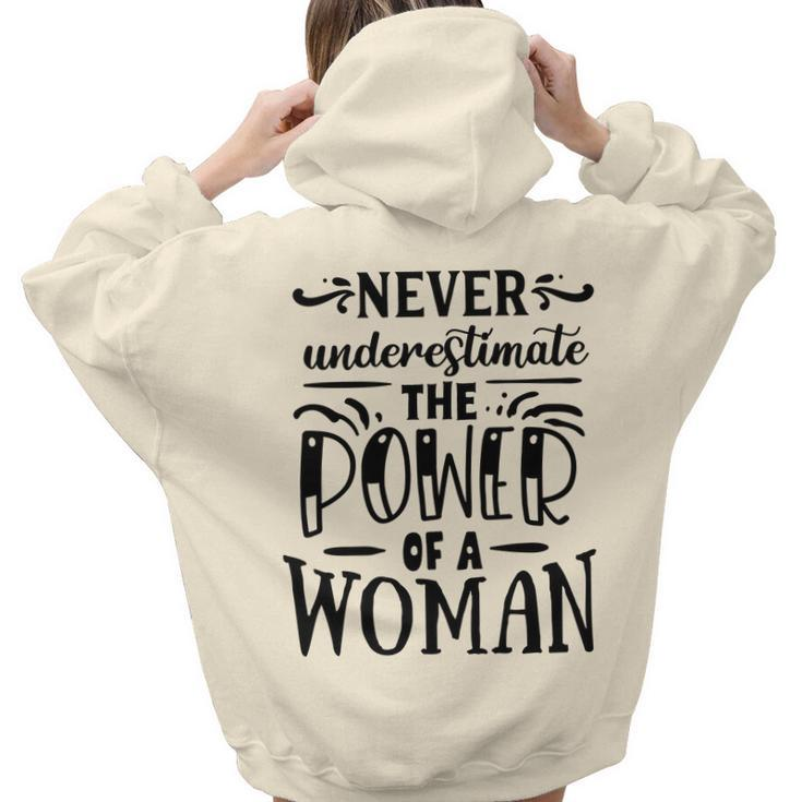 Strong Woman Never Underestimaate The Power Aesthetic Words Graphic Back Print Hoodie Gift For Teen Girls