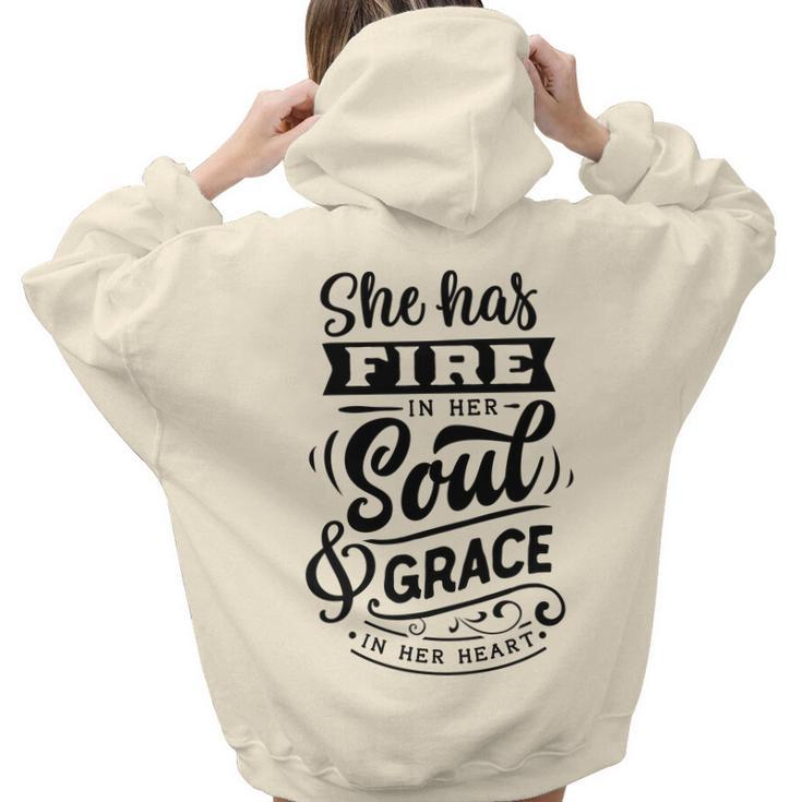 Strong Woman She Has Fire In Her Soul And Grace In Her Heart Aesthetic Words Graphic Back Print Hoodie Gift For Teen Girls