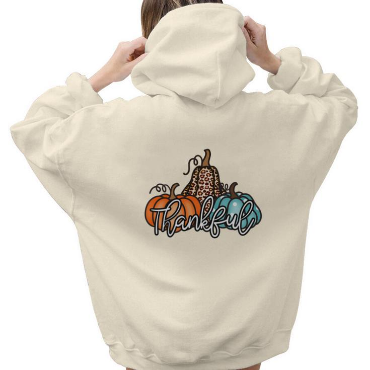 Thankful Colorful Pumpkins Fall Season Aesthetic Words Graphic Back Print Hoodie Gift For Teen Girls