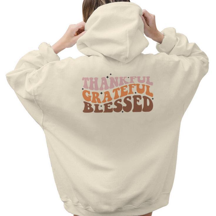 Thankful Grateful Blessed Groovy Style Gift Fall Aesthetic Words Graphic Back Print Hoodie Gift For Teen Girls