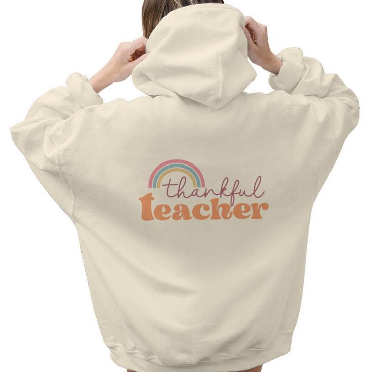 Thanks Giving Thankful Teacher Fall Aesthetic Words Graphic Back Print Hoodie Gift For Teen Girls