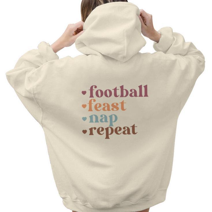 Thanksgiving Football Turkey Nap Repeat Aesthetic Words Graphic Back Print Hoodie Gift For Teen Girls