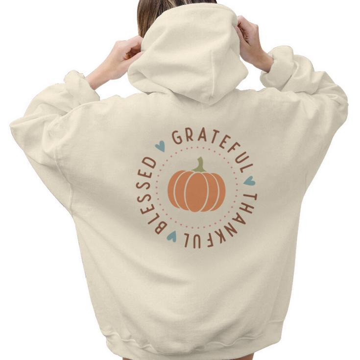 Thanksgiving Grateful Thankful Blessed V2 Aesthetic Words Graphic Back Print Hoodie Gift For Teen Girls