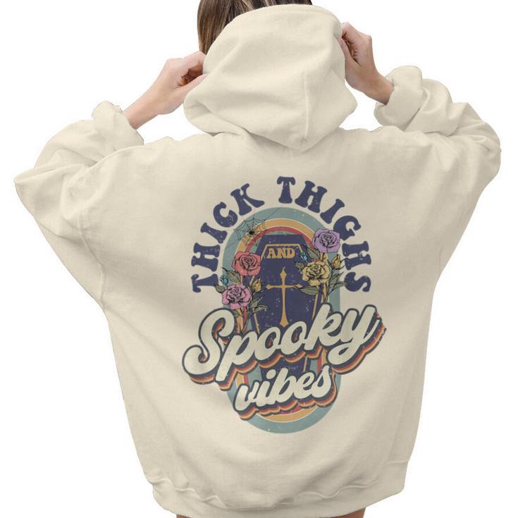 Thick Thighs And Spooky Vibes Retro Spooky Halloween  Hoodie Words Graphic Back Print Hoodie Gift For Teen Girls Women