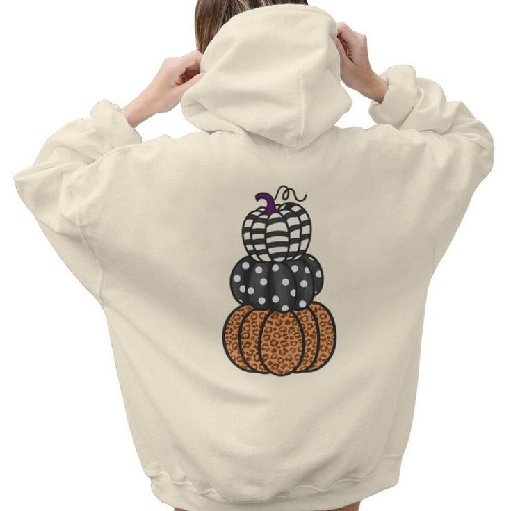 Three Pumpkins Fall Season Love Aesthetic Words Graphic Back Print Hoodie Gift For Teen Girls