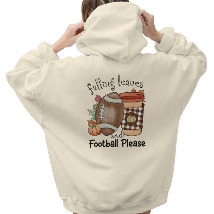 Vintage Autumn Falling Leaves And Football Please Aesthetic Words Graphic Back Print Hoodie Gift For Teen Girls