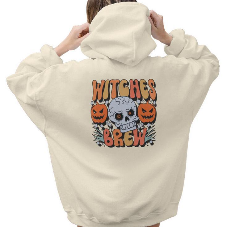Witches Crew Pumpkin Skull Groovy Fall Aesthetic Words Graphic Back Print Hoodie Gift For Teen Girls