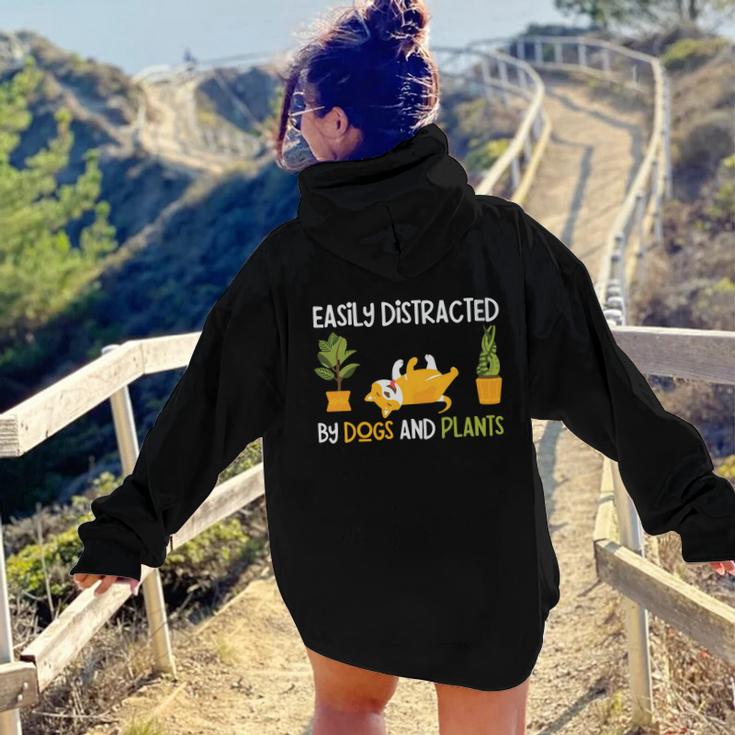 Gardening Easily Distracted By Dogs And Plants Aesthetic Words Graphic Back Print Hoodie Gift For Teen Girls