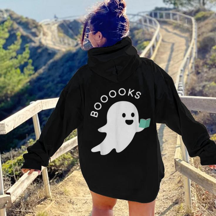 Halloween Booooks Ghost Reading Boo Read Books Library Aesthetic Words Graphic Back Print Hoodie Gift For Teen Girls