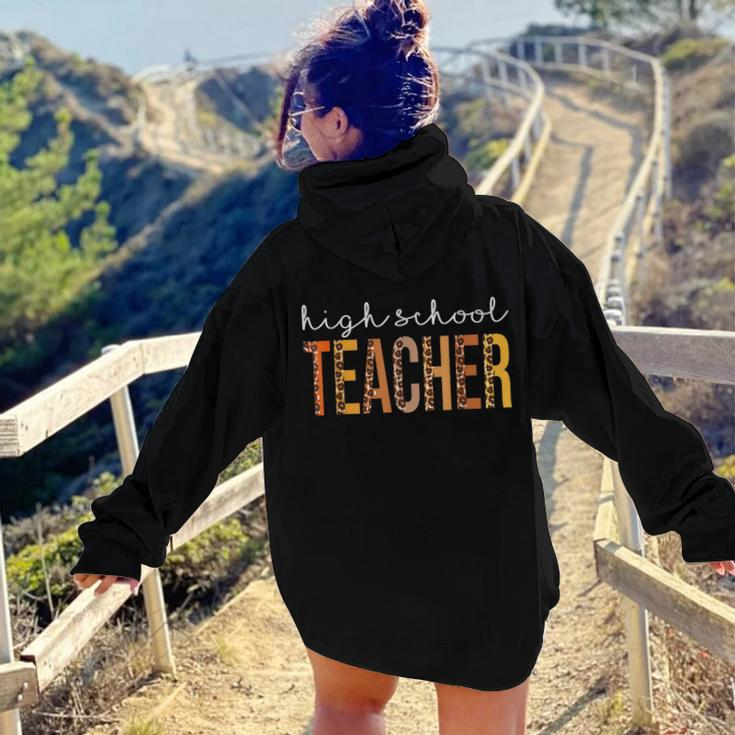 High School Teacher Leopard Fall Autumn Lovers Thanksgiving Aesthetic Words Graphic Back Print Hoodie Gift For Teen Girls