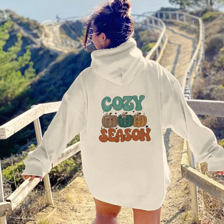 Cozy Season Sweater Season Pumpkins Fall Aesthetic Words Graphic Back Print Hoodie Gift For Teen Girls