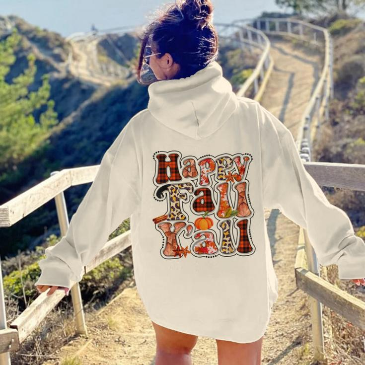 Happy Fall Yall Autumn Vibes Halloween For Autumn Lovers Aesthetic Words Graphic Back Print Hoodie Gift For Teen Girls