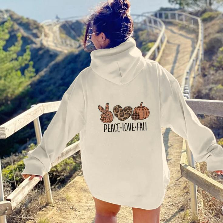 Peace Love Fall Leopard Heart Pumpkin Aesthetic Words Graphic Back Print Hoodie Gift For Teen Girls