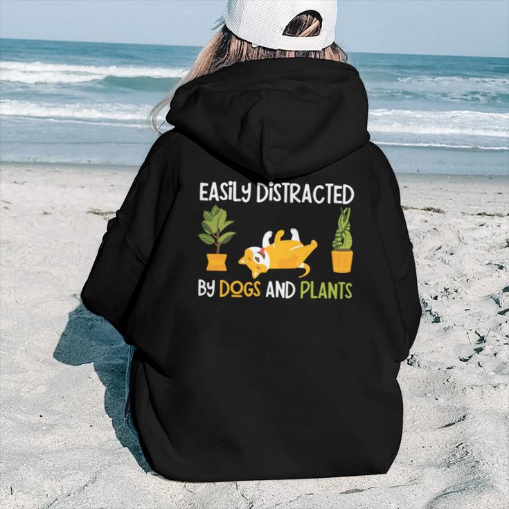 Gardening Easily Distracted By Dogs And Plants Aesthetic Words Graphic Back Print Hoodie Gift For Teen Girls