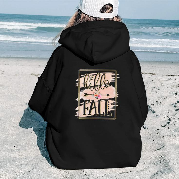 Hello Fall Hello Sweater Weather Aesthetic Words Graphic Back Print Hoodie Gift For Teen Girls