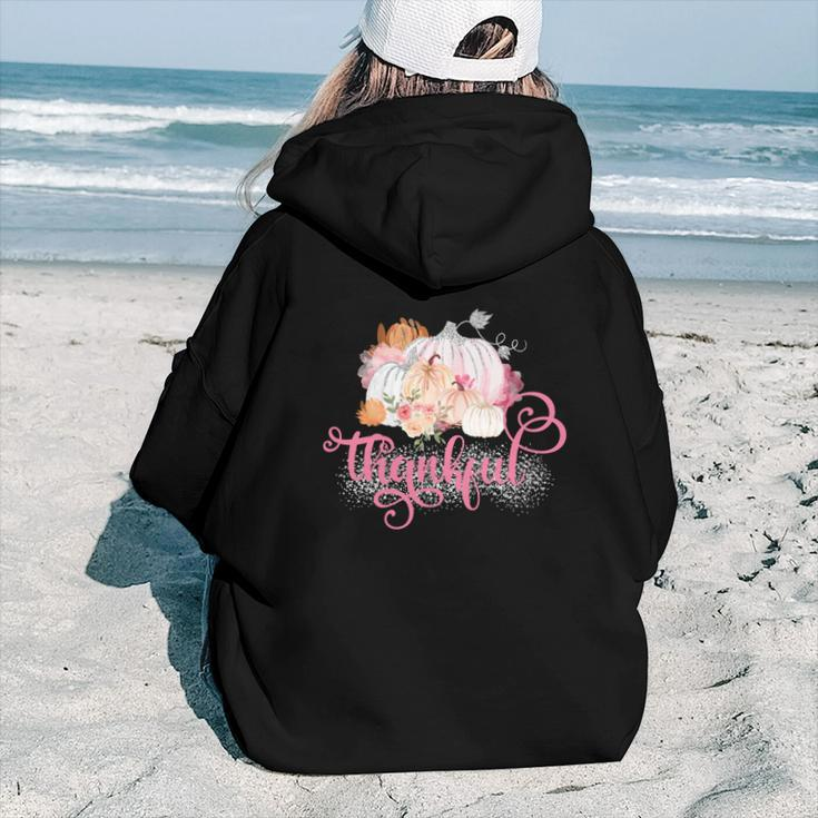 Pink Pumpkin Thankful Fall Aesthetic Words Graphic Back Print Hoodie Gift For Teen Girls