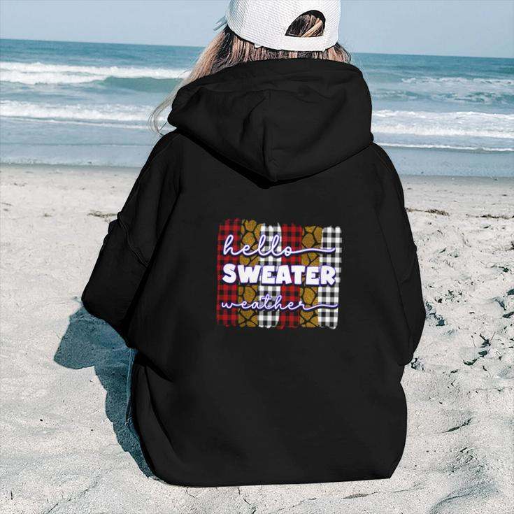 Red Caro Plaid Hello Sweater Weather Fall Aesthetic Words Graphic Back Print Hoodie Gift For Teen Girls