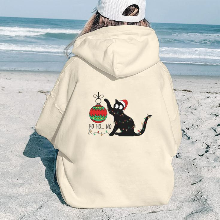 Christmas Funny Black Cat Ho Ho Ho Cat Lovers Gifts Aesthetic Words Graphic Back Print Hoodie Gift For Teen Girls